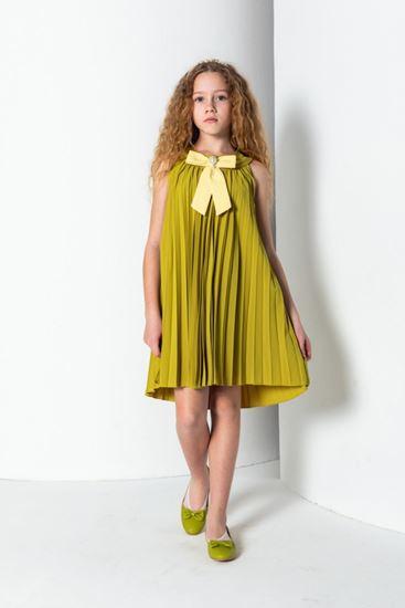 8-15 Yaş Ernest Jile Kız Çocuk Elbise-Yağ Yeşili