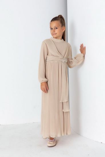8-15 Yaş Coldlake Kız Çocuk Elbise-Bej