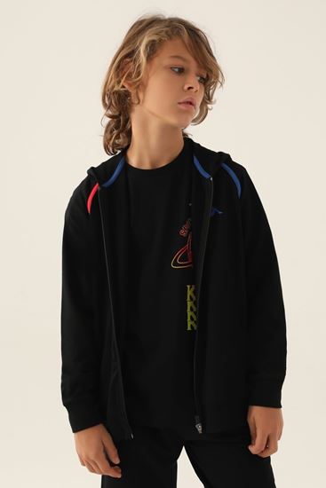 5-16 Yaş Lisanslı KAPPA Erkek Çocuk Hırka Ceket-Siyah