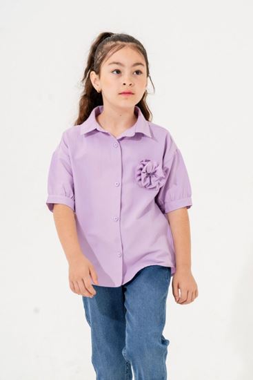 6-13 Yaş Nişantaşı Kız Çocuk Gömlek -Lila-