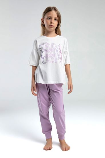 4-15 Yaş Lisanslı Us Polo Assn Kız Çocuk Takım-Ekru