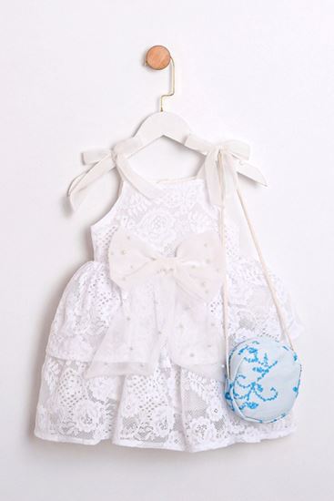 2-5 Yaş Gardania Lia Kız Çocuk Çantalı Elbise-Mavi