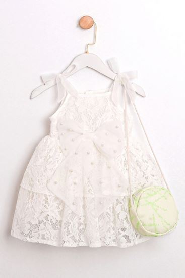 2-5 Yaş Gardania Lia Kız Çocuk Çantalı Elbise-Yeşil