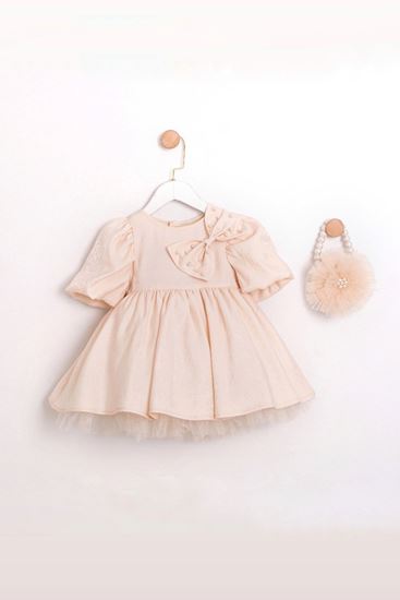 2-5 Yaş Juddy Pavlova Kız Çocuk Çantalı Elbise-Latte