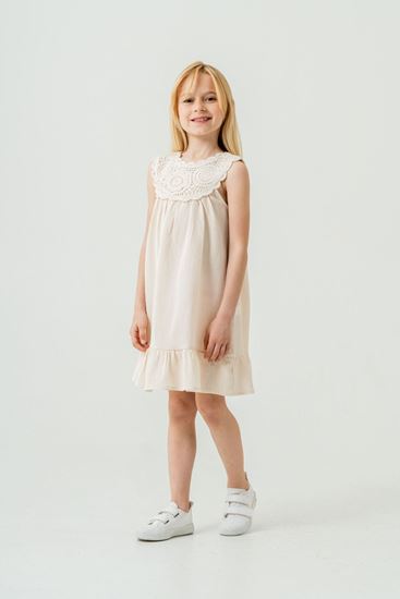 4-8 Yaş Berceste Kız Çocuk Elbise-Bej