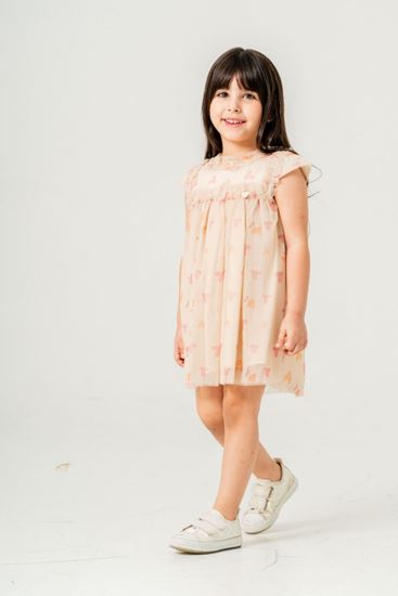 2-9 Yaş Kelebekli Kız Çocuk Elbise-Oranj