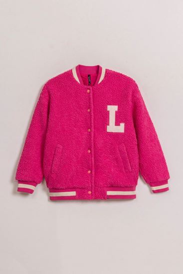 8-15 Yaş Pink Collage Kız Çocuk Bomber Ceket-Fuşya