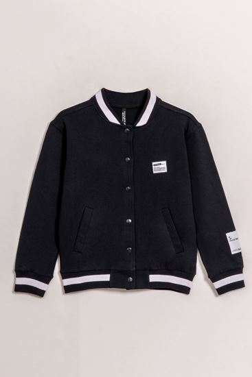 8-15 Yaş College School Unısex Çocuk Bomber Ceket-Siyah