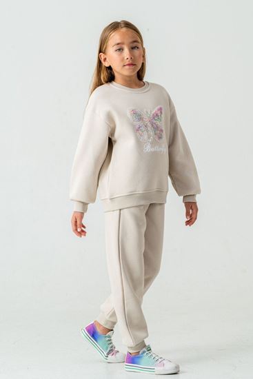 5-9 Yaş Butterfly Kız Çocuk Takım-Uzay Grisi