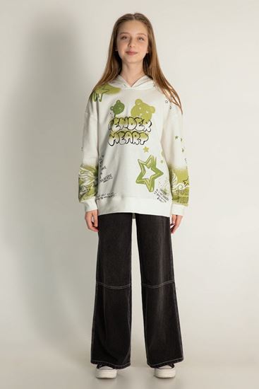 9-14 Yaş Mussness Colorce Kız Çocuk Sweatshırt-Ekru