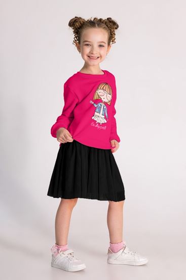 4-8 Yaş Hippie Hello Kız Çocuk Sweat Elbise-Fuşya