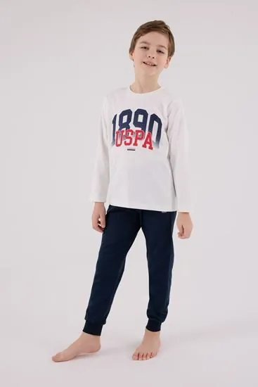 4-15 Yaş Lisanslı Us Polo Assn Erkek Çocuk Takım-Ekru