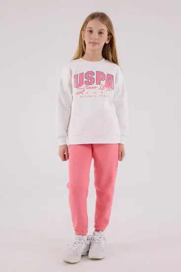 4-15 Yaş Lisanslı Us Polo Assn Kız Çocuk Takım-Ekru