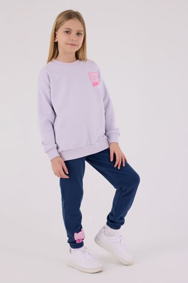 2-8 Yaş Lucky Cat Kız Çocuk Takım-Lila