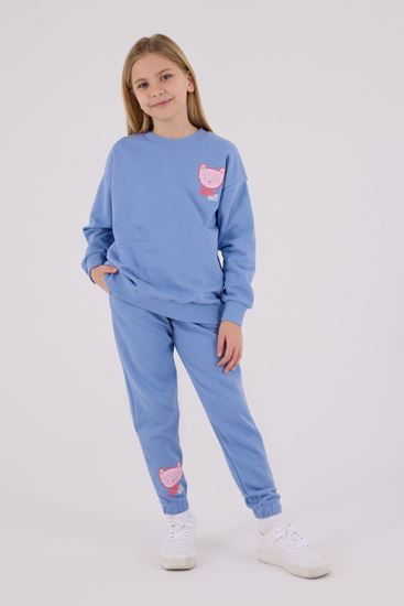 2-8 Yaş Lucky Cat Kız Çocuk Takım-Saks