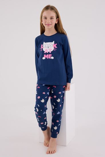 2-8 Yaş Look Cat Kız Çocuk Takım-İndigo