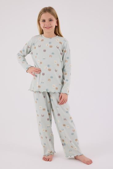2-8 Yaş Shining Cat Kız Çocuk Takım-Mint Yeşili