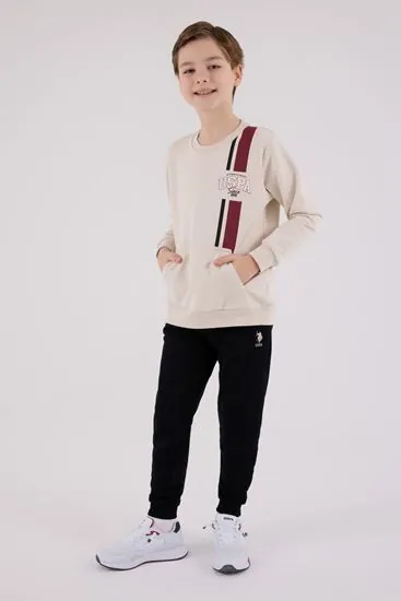 4-15 Yaş Lisanslı Us Polo Assn Erkek Çocuk Takım-Latte
