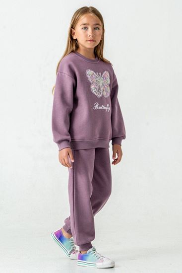 5-9 Yaş Butterfly Kız Çocuk Takım-Mor