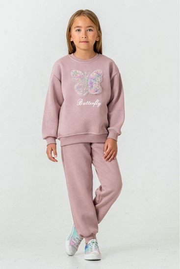 5-9 Yaş Butterfly Kız Çocuk Takım-Pudra