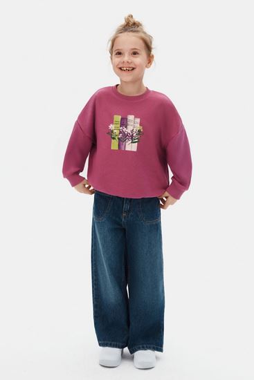 4-8 Yaş Clara Flowers Kız Çocuk Takım-Mürdüm