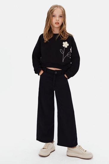 8-14 Yaş Flower Black Kız Çocuk Takım-Siyah