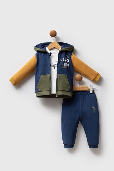 6-36 Ay Lisanslı Us Polo Assn Erkek Bebek 3'Lü Takım-Hardal