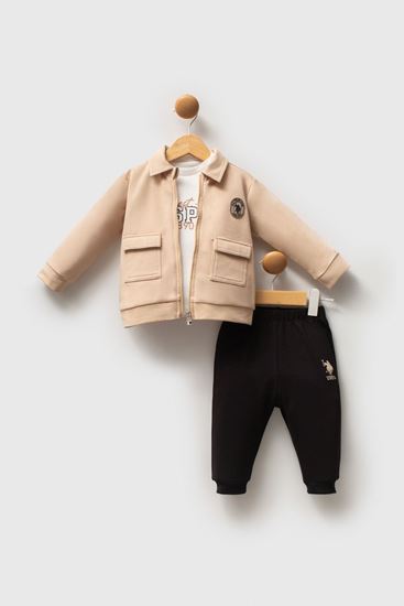 6-36 Ay Lisanslı Us Polo Assn Erkek Bebek 3'Lü Takım-Latte