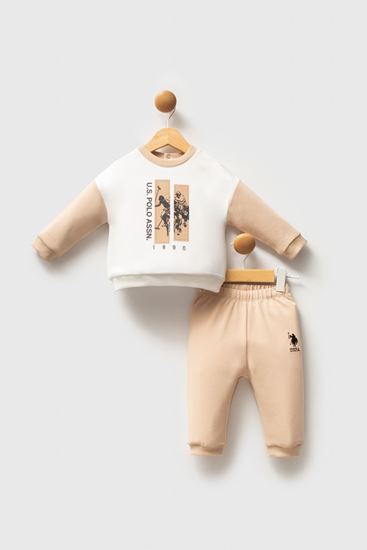 6-36 Ay Lisanslı Us Polo Assn Erkek Bebek Takım-Ekru