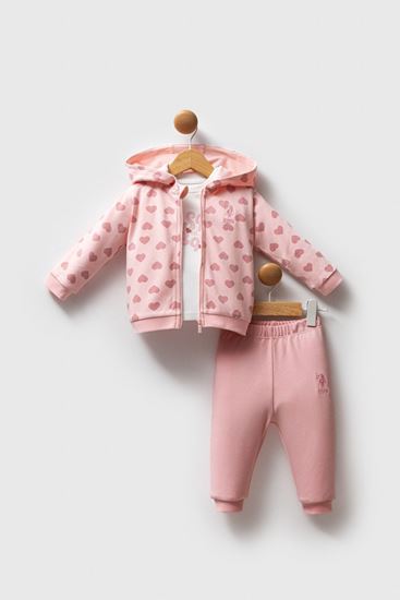 6-36 Ay Lisanslı Us Polo Assn Kız Bebek 3'Lü Takım-Pembe