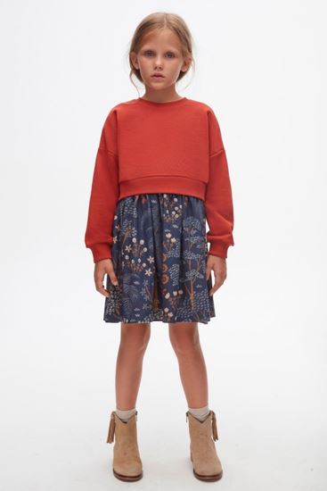4-8 Yaş Wintage Premium Kız Çocuk Sweat Elbise -Kiremit-