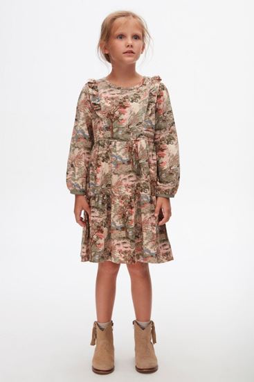 4-8 Yaş Rana Premium Flowers Kız Çocuk Elbise-Antrasit-