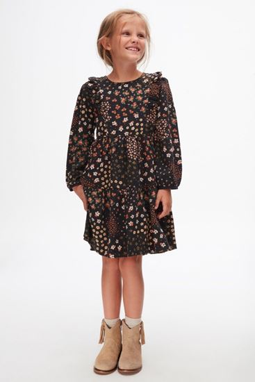 4-8 Yaş Rana Premium Flowers Kız Çocuk Elbise-Antrasit-