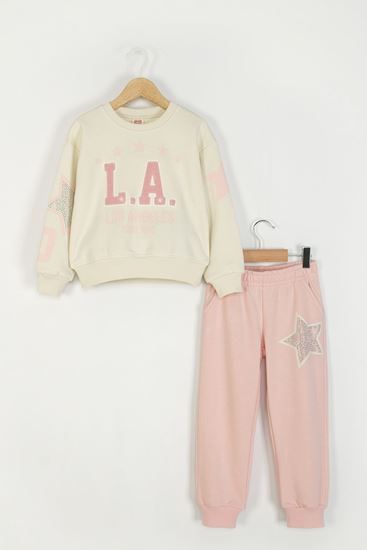 4-9 Yaş Star Glow Kız Çocuk Takım-Ekru