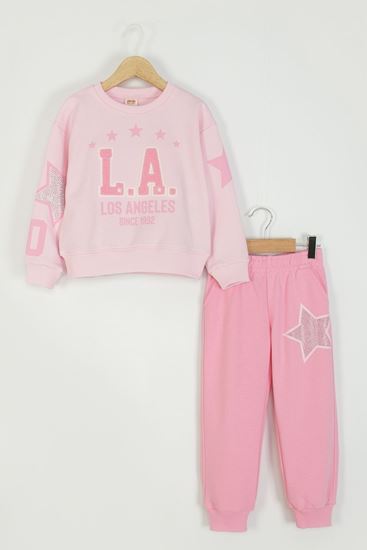 4-9 Yaş Star Glow Kız Çocuk Takım-Pembe
