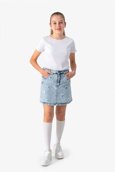 4-9 Yaş Blue Petal  Kız Çocuk Şort Etek-Buz Mavi