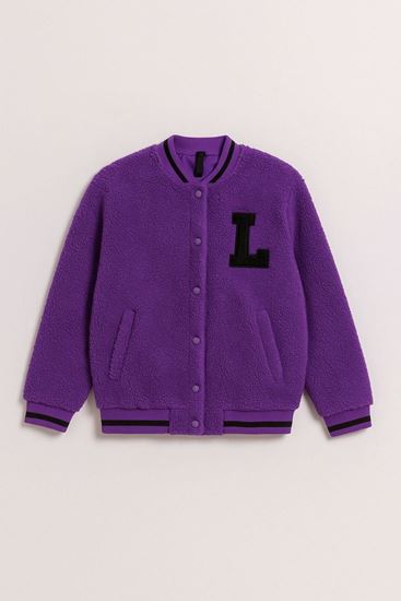 8-15 Yaş Pink Collage Kız Çocuk Bomber Ceket-Mor