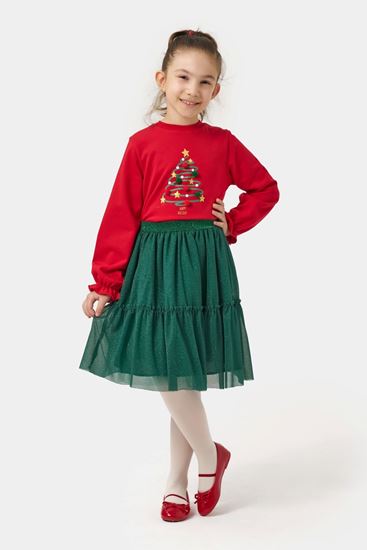 5-8 Yaş Happy Holiday Kız Çocuk Elbise-Kırmızı