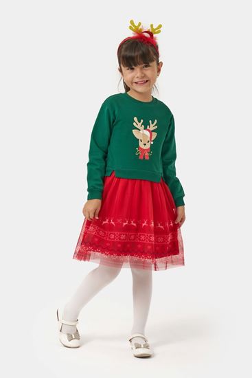 4-7 Yaş Ho Deer Kız Çocuk Elbise-Yeşil