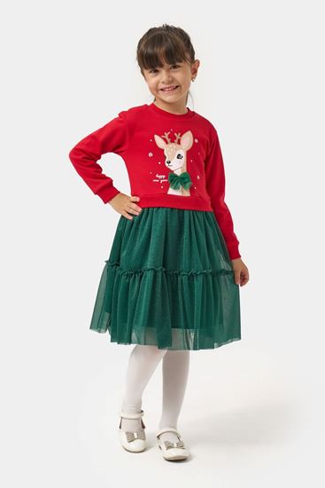 4-7 Yaş Happy New Year Kız Çocuk Elbise-Kırmızı