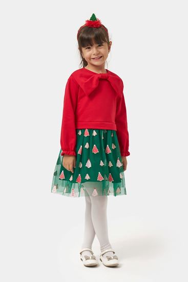 4-7 Yaş Ribbon Shine Kız Çocuk Elbise-Kırmızı