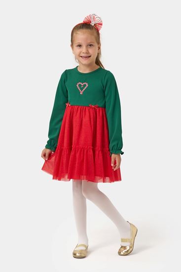 3-6 Yaş Tiny Noel Kız Çocuk Elbise-Yeşil