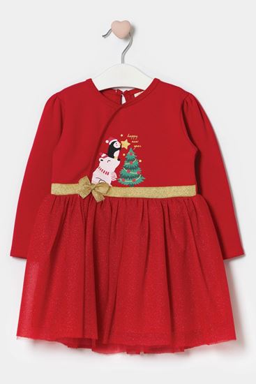 9-24 Ay Snowy Wishes  Kız Bebek Elbise-Kırmızı