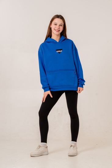 9-15 Yaş Unıque Cool Kız Çocuk Sweatshırt -Saks Mavisi