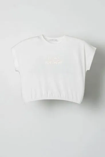 4-8 Yaş Line Whıte Que Kız Çocuk T-Shirt-Ekru