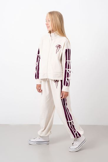 9-15 Yaş Moderno Ribbon Velvet Kız Çocuk Takım-Ekru