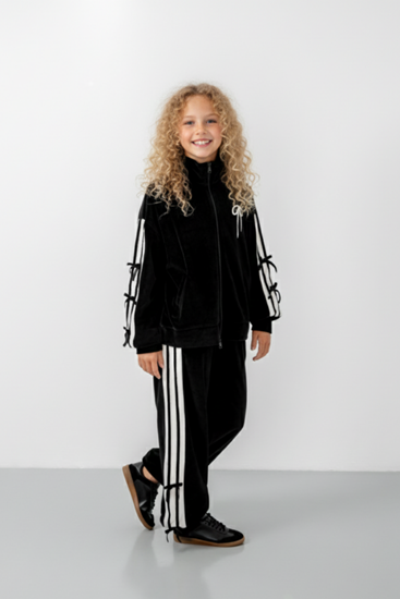 9-15 Yaş Moderno Ribbon Velvet Kız Çocuk Takım-Siyah