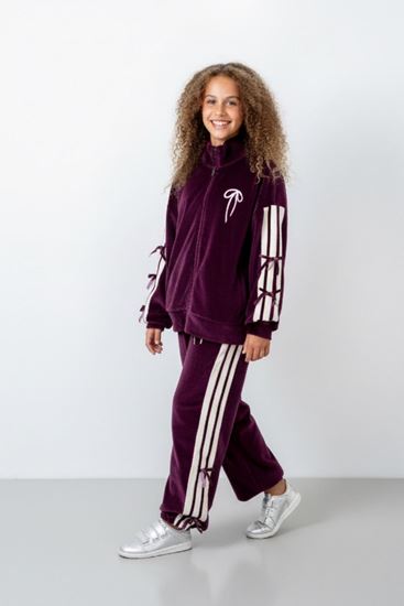 9-15 Yaş Moderno Ribbon Velvet Kız Çocuk Takım-Bordo
