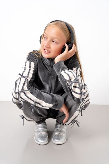 9-15 Yaş Moderno Ribbon Velvet Kız Çocuk Takım-Antrasit