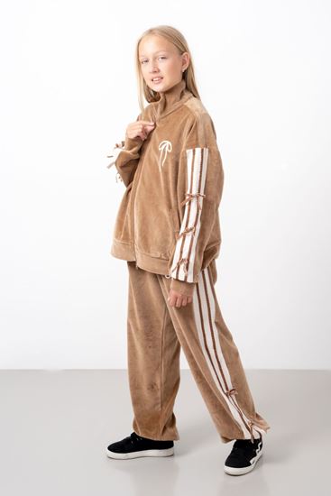 9-15 Yaş Moderno Ribbon Velvet Kız Çocuk Takım-Latte